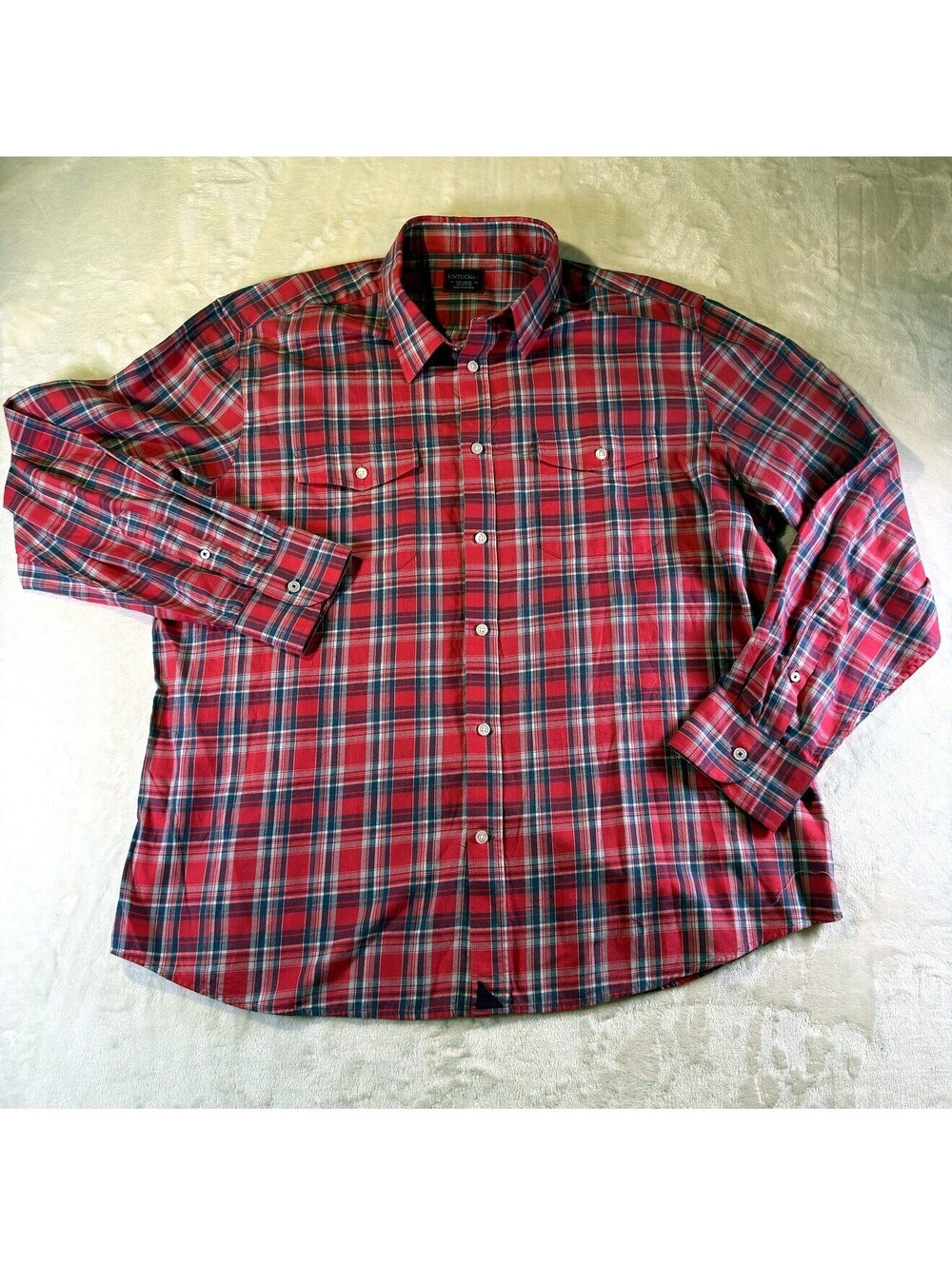 UNTUCKit Mens XXL Red Blue Plaid Button Down Shirt 100% Cotton Vietnam